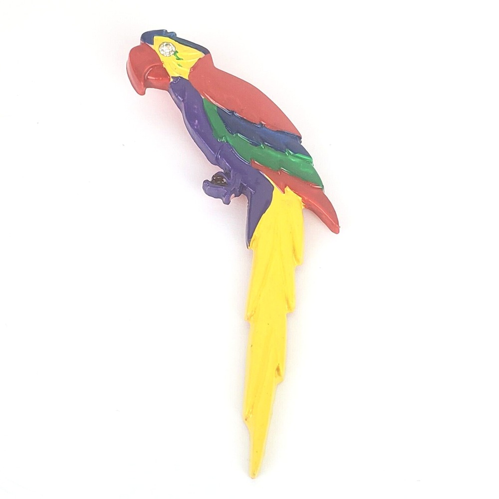 Large Colorful Plastic Enamel Parrot Bird Brooch Lapel Pin Tropical Vacation